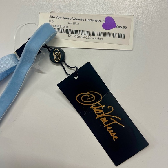 NWT Journelle Dita Von Teese Vedette Underwire Lace Sheer Bra Ice Blue 32D - Picture 12 of 13